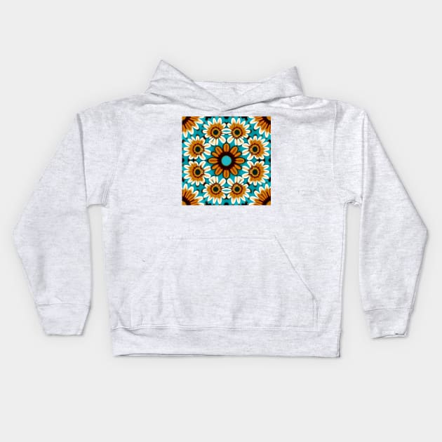 Bohemian Daisy Chain | Aqua with Gold and Brown Daisies Kids Hoodie by TheJadeCat
